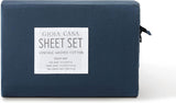 Vintage Washed 100% Cotton Sheet Set with 1 Pillowcases - Dark Indigo -Single - 45-Degree Angle
