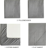 Vintage Washed Microfibre Sheet Set with 1 Pillowcase - Grey - Single - Rear View