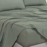 Vintage Washed Microfibre Sheet Set with 1 Pillowcase - Khaki Green - Single - Rear View