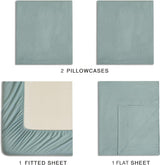 Vintage Washed Microfibre Sheet Set with 1 Pillowcase - Seafoam - Single - Rear View