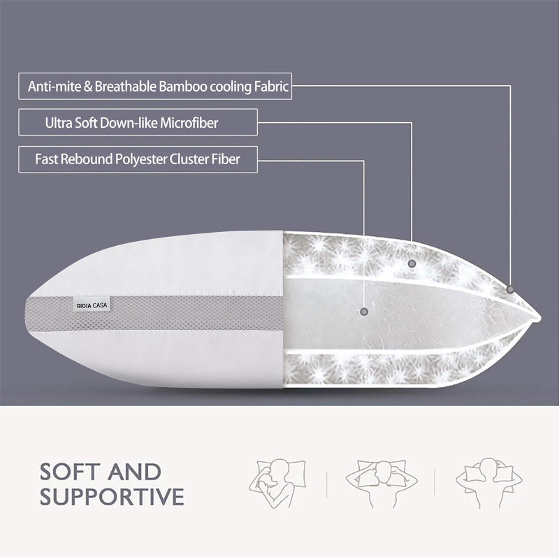 Luxurious Bamboo Cooling Twin Pack Plush Down-Like Pillows