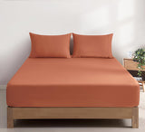 100% Vintage Washed Cotton Fitted Sheet Combo Set – 100% Natural Cotton, Ultra Soft & Breathable – Includes Fitted Sheet & Pillowcases – Machine Washable (Brick, Double)