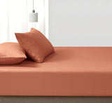 100% Vintage Washed Cotton Fitted Sheet Combo Set – 100% Natural Cotton, Ultra Soft & Breathable – Includes Fitted Sheet & Pillowcases – Machine Washable (Brick, Double) - Side View