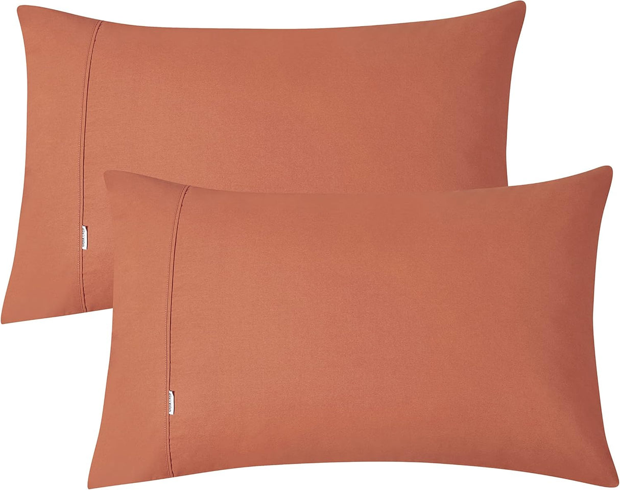 100% Vintage Washed Cotton Fitted Sheet Combo Set – 100% Natural Cotton, Ultra Soft & Breathable – Includes Fitted Sheet & Pillowcases – Machine Washable (Brick, Double)