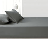 100% Vintage Washed Microfibre Fitted Sheet Set – Ultra Soft & Lightweight All-Season Fitted Sheet with 2 Pillowcases (Grey, Double Size) - Top-Down View