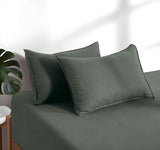 100% Vintage Washed Microfibre Fitted Sheet Set – Ultra Soft & Lightweight All-Season Fitted Sheet with 2 Pillowcases (Khaki Green, Double Size) - Top-Down View