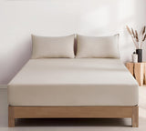 100% Vintage Washed Microfibre Fitted Sheet Set – Ultra Soft & Lightweight All-Season Fitted Sheet with 2 Pillowcases (Linen, Double Size) - Side View