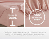 100% Vintage Washed Microfibre Fitted Sheet Set – Ultra Soft & Lightweight All-Season Fitted Sheet with 2 Pillowcases (Pink, Double Size) - Front View