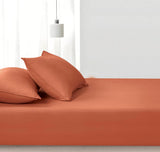 100% Vintage Washed Microfibre Fitted Sheet Set – Ultra Soft & Lightweight All-Season Fitted Sheet with 2 Pillowcases (Terracotta, Double Size) - Top-Down View