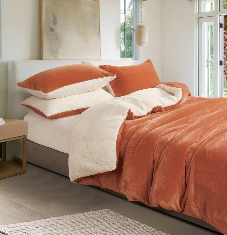 2-in-1 Teddy Sherpa Quilt Cover Set (Double Size - Terracotta)