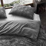 100% Premium Tufted Microfibre Quilt Cover Set - Ultra-Soft, Durable Embroidery Bedding Comforter Set - Machine Washable & Zipper Closure - Smoke - Double - Top-Down View