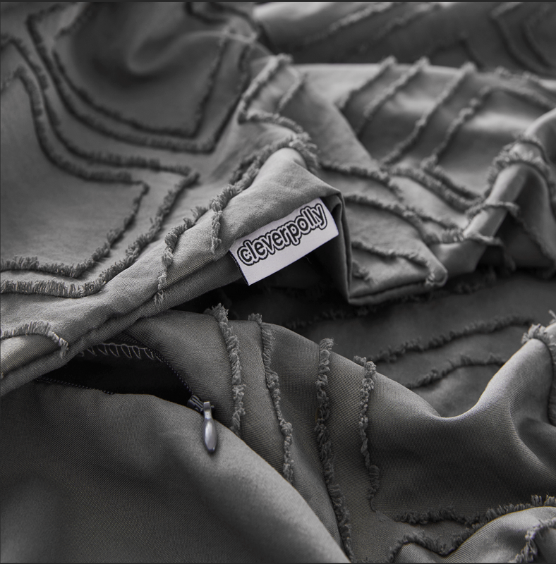 100% Premium Tufted Microfibre Quilt Cover Set - Ultra-Soft, Durable Embroidery Bedding Comforter Set - Machine Washable & Zipper Closure - Smoke - Double