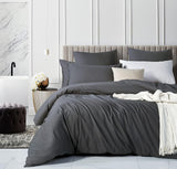 100% Cotton Vintage Washed Bed Quilt Cover Set - Charcoal - Double Size
