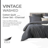 100% Cotton Vintage Washed Bed Quilt Cover Set - Charcoal - Double Size - Top-Down View