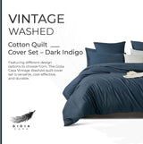 100% Cotton Vintage Washed Bed Quilt Cover Set - Dark Indigo - Double Size - Top-Down View