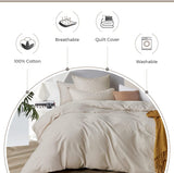 100% Cotton Vintage Washed Bed Quilt Cover Set - Natural - Double Size - 45-Degree Angle