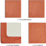 Vintage Washed Microfibre Sheet Set with 2 Pillowcases - Terracotta - Double - Side View