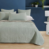 Lisbon Quilted 3-Piece Embossed Coverlet Set (Sage Green, Double/Queen) - Front View
