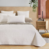 Lisbon Quilted 3-Piece Embossed Coverlet Set (White, Double/Queen) - Front View
