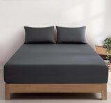 100% Vintage Washed Cotton Fitted Sheet Combo Set – 100% Natural Cotton, Ultra Soft & Breathable – Includes Fitted Sheet & Pillowcases – Machine Washable (Charcoal, Queen)