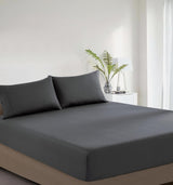 100% Vintage Washed Cotton Fitted Sheet Combo Set – 100% Natural Cotton, Ultra Soft & Breathable – Includes Fitted Sheet & Pillowcases – Machine Washable (Charcoal, Queen) - Front View