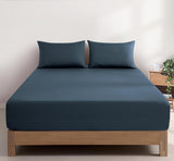 100% Vintage Washed Cotton Fitted Sheet Combo Set – 100% Natural Cotton, Ultra Soft & Breathable – Includes Fitted Sheet & Pillowcases – Machine Washable (Indigo, Queen)