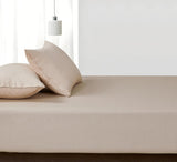 100% Vintage Washed Cotton Fitted Sheet Combo Set – 100% Natural Cotton, Ultra Soft & Breathable – Includes Fitted Sheet & Pillowcases – Machine Washable (Natural, Queen) - Top-Down View