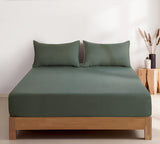 100% Vintage Washed Microfibre Fitted Sheet Set – Ultra Soft & Lightweight All-Season Fitted Sheet with 2 Pillowcases (Khaki Green, Queen Size) - Side View