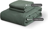 100% Vintage Washed Microfibre Fitted Sheet Set – Ultra Soft & Lightweight All-Season Fitted Sheet with 2 Pillowcases (Khaki Green, Queen Size) - Close-Up Angle