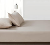 100% Vintage Washed Microfibre Fitted Sheet Set – Ultra Soft & Lightweight All-Season Fitted Sheet with 2 Pillowcases (Linen, Queen Size) - Top-Down View