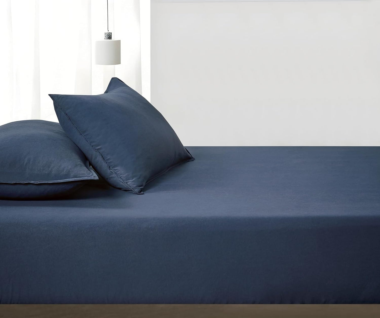 100% Vintage Washed Microfibre Fitted Sheet Set – Ultra Soft & Lightweight All-Season Fitted Sheet with 2 Pillowcases (Navy Blue, Queen Size)