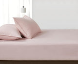 100% Vintage Washed Microfibre Fitted Sheet Set – Ultra Soft & Lightweight All-Season Fitted Sheet with 2 Pillowcases (Pink, Queen Size) - Top-Down View