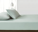 100% Vintage Washed Microfibre Fitted Sheet Set – Ultra Soft & Lightweight All-Season Fitted Sheet with 2 Pillowcases (Sage, Queen Size) - Top-Down View