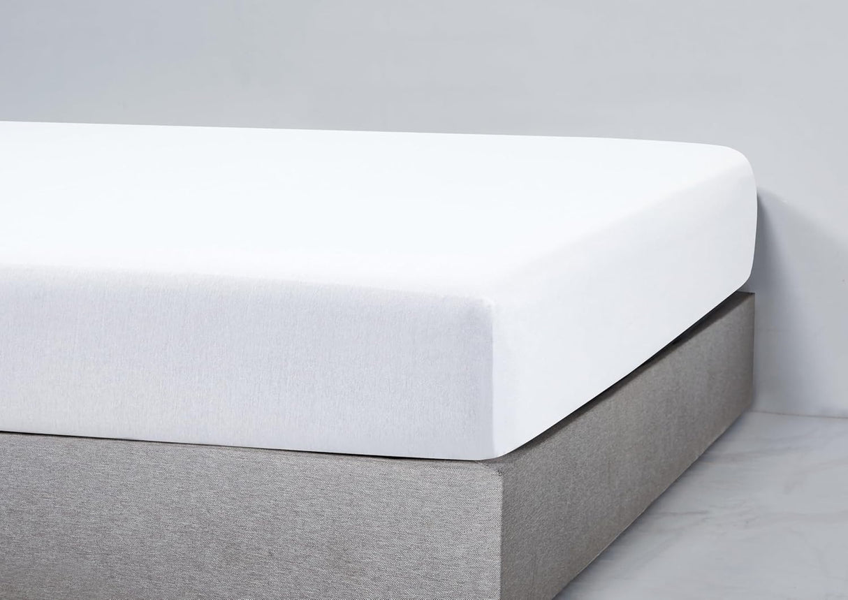 100% Jersey Cotton Soft Stretchy Breathable Fitted Sheet - White - Queen Size