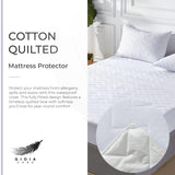 100% Ultra-Soft Cotton Quilted Anti-Microbial Mattress Cover Protector - White - Queen Size - Front View