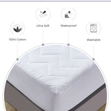 100% Ultra-Soft Cotton Quilted Anti-Microbial Mattress Cover Protector - White - Queen Size - Side View