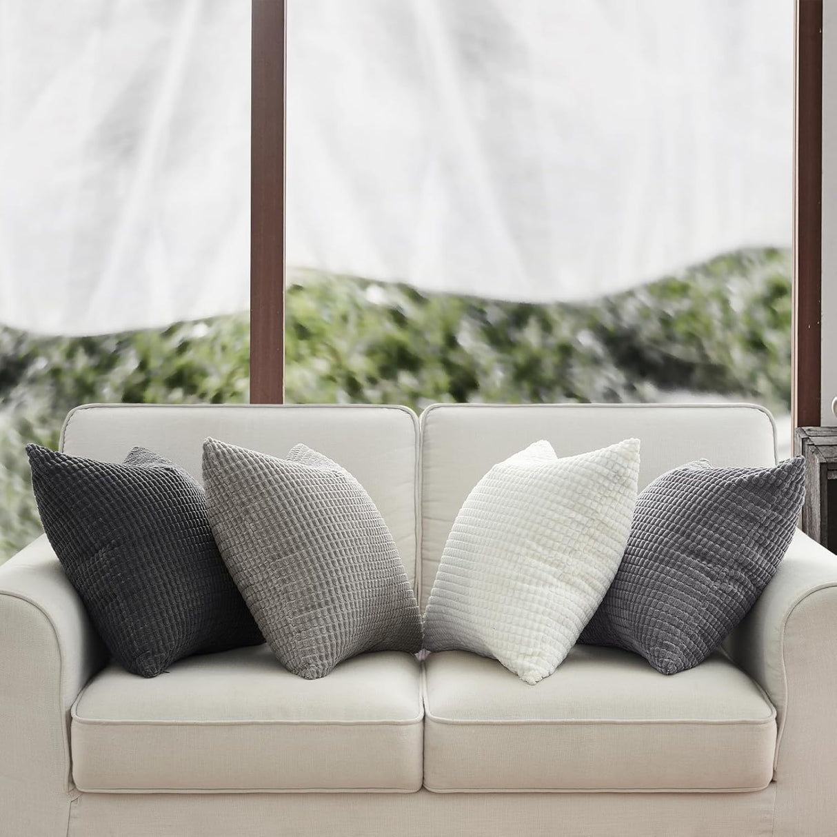 Corduroy Corn Grain Cushion Covers - Soft Velvet with Hidden Zipper - Stylish Mix of Grey Shades, 45cm x 45cm (Pack of 4)