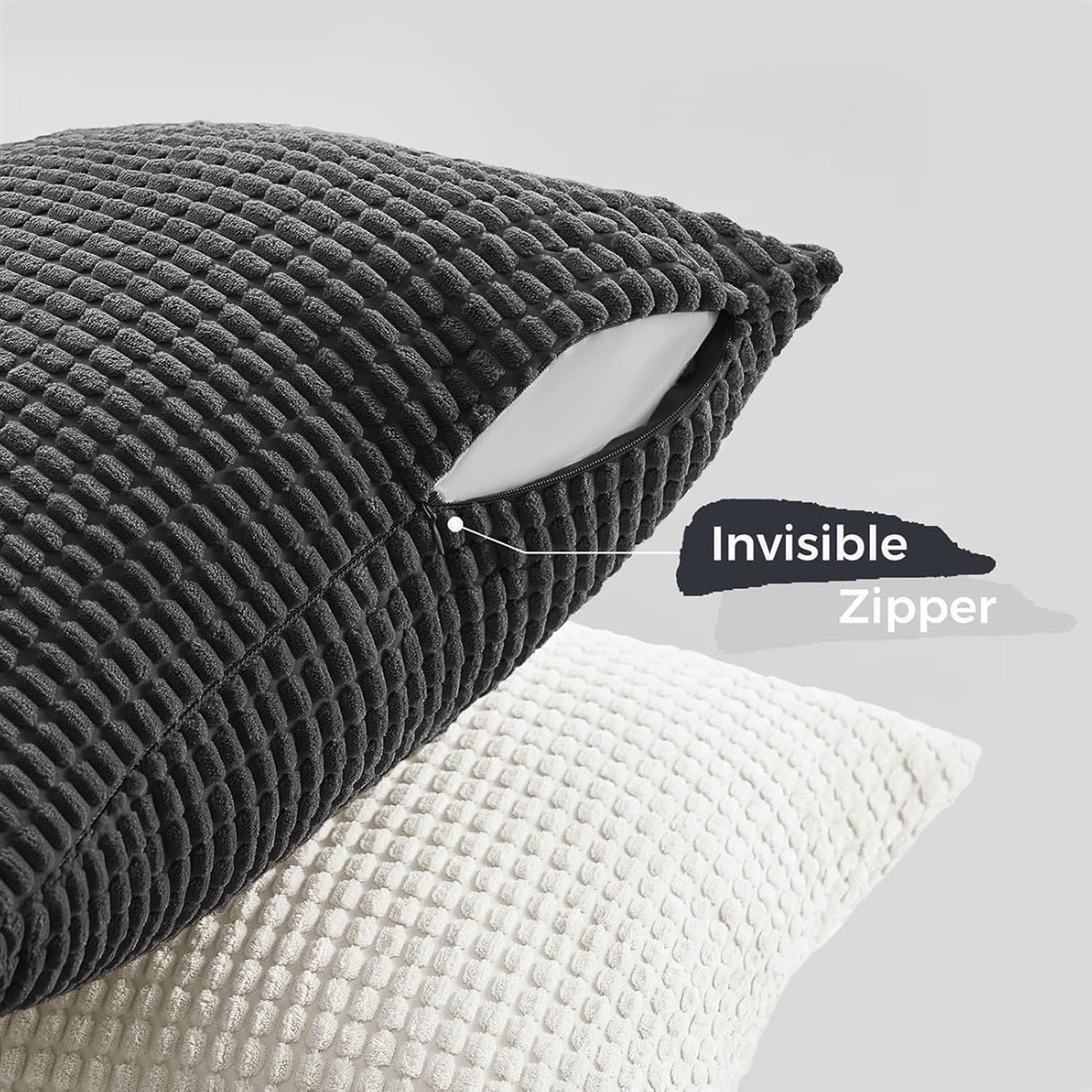 Corduroy Corn Grain Cushion Covers - Soft Velvet with Hidden Zipper - Stylish Mix of Grey Shades, 45cm x 45cm (Pack of 4)
