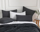 Vintage Washed Microfibre Quilt Cover Set (3Pcs) - Black - Queen Size - Front View