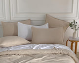 Vintage Washed Microfibre Quilt Cover Set (3Pcs) - Linen - Queen Size - Side View