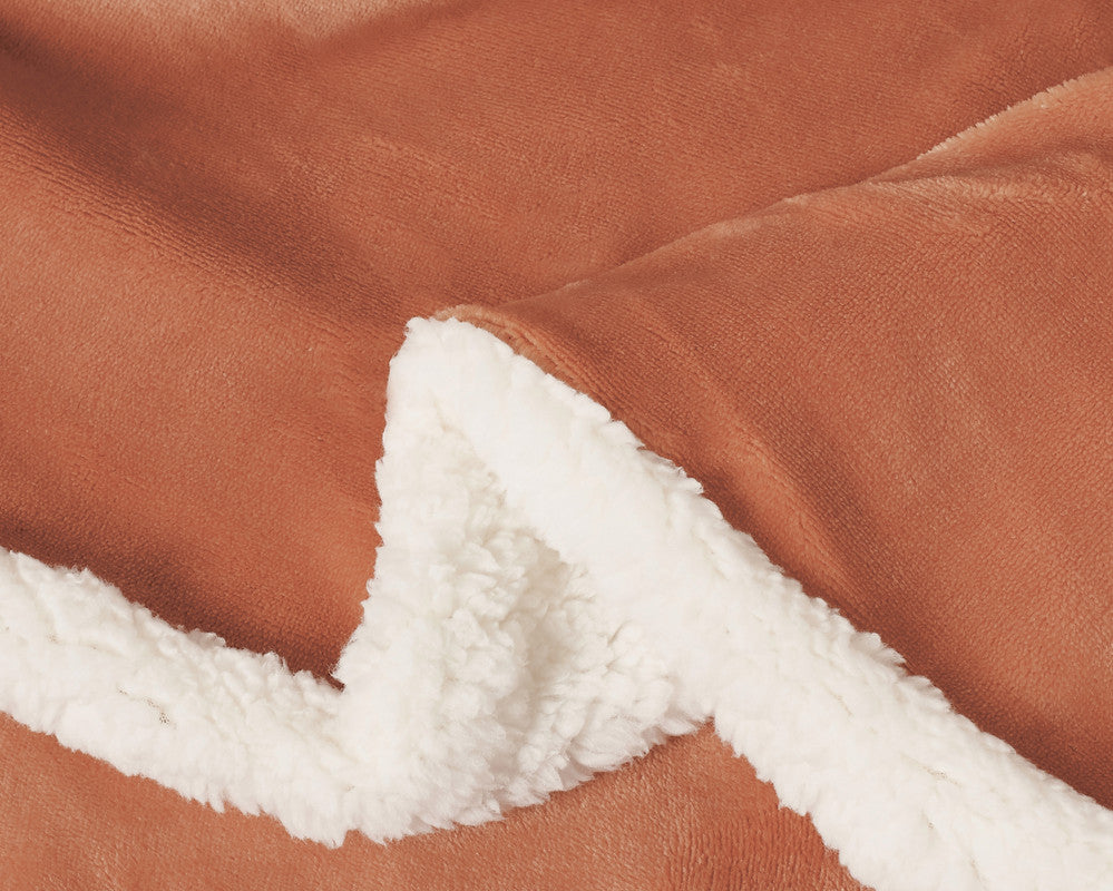 2-in-1 Teddy Sherpa Quilt Cover Set (Queen Size - Terracotta)