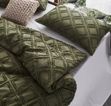 100% Premium Tufted Microfibre Quilt Cover Set - Ultra-Soft, Durable Embroidery Bedding Comforter Set - Machine Washable & Zipper Closure - Khaki Green - Queen - 45-Degree Angle