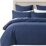 100% Premium Waffle Microfibre Quilt Cover Set (3Pcs) - Indigo - Queen - Front View