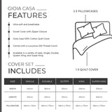 100% Cotton Vintage Washed Bed Quilt Cover Set - Charcoal - Queen Size - Rear View