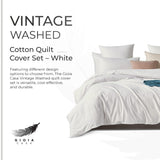 100% Cotton Vintage Washed Bed Quilt Cover Set - White - Queen Size - Top-Down View