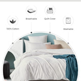 100% Cotton Vintage Washed Bed Quilt Cover Set - White - Queen Size - 45-Degree Angle