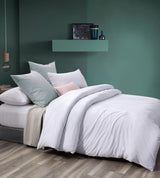 100% Jersey Cotton Quilt Cover Set - White - Queen - Front View