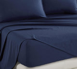 Bamboo Microfibre Sheet Set - Navy - Queen - Side View