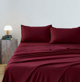 Vintage Washed Microfibre Sheet Set (Burgundy, Queen) - Front View