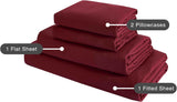 Vintage Washed Microfibre Sheet Set (Burgundy, Queen) - 45-Degree Angle